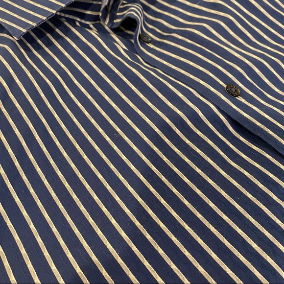 Bugatchi Men’s Long Sleeved Button Down Shirt Royal blue w/ Silver Gray Stripes - Picture 6 of 13